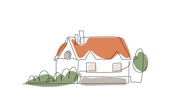 房屋在连续线条艺术绘画风格与有机色彩的形状 矢量插图 住宅建筑的标志 建筑概念 因白人背景而被隔离 — 图库矢量图片