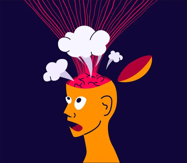 Голова Человека Открытым Мозгом Взрывом Подумайте Векторной Иллюстрации Потока Эмоциональный — стоковый вектор
