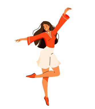 Kız dans vektör illüstrasyonu. Dengede duran güzel bir bayan dansçı. Gençlik yaşam tarzı tasarımı. Beyaz arkaplanda izole.