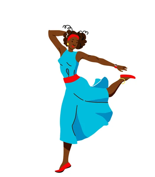 Ilustración Vectorial Danza Afroamericana Hermosa Bailarina Pose Equilibrio Diseño Estilo — Vector de stock
