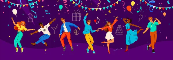 Lidé Oslavují Vektorové Pozadí Šťastný Dav Prázdninové Párty Přátelé Tancují — Stockový vektor