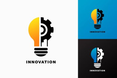 Ampul, yaratıcı logo vektör çizimi. Elektrik lambasıyla vites kolunu karıştır. Teknoloji, teknoloji, yenilik ikonu. Farklı arka planlarda izole edilmiş..
