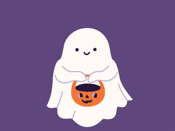Cute Halloween Ghost Vector Illustration Childish Scary Boo Character Kids — Stock Vector