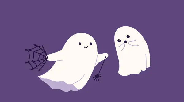 Carino Halloween Fantasma Vettoriale Illustrazione Personaggi Boo Spaventosi Infantili Bambini — Vettoriale Stock