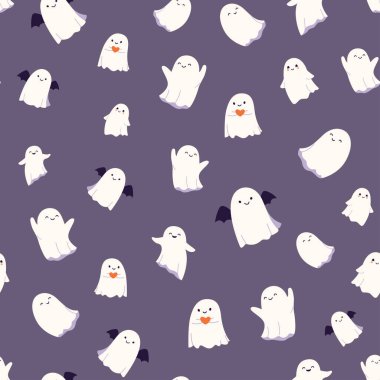 Şirin cadılar bayramı hayalet kusursuz desensiz vektör çizimi. Çocuklar için tasarım, güzel ev dekorasyonu projeleri..