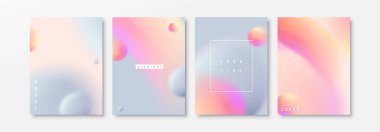 Soyut gradyan vektör arkaplan kümesi. Pastel renkte 3D dalgalı sıvı şekilli minimal desenli posterler. Kapak, broşür, yaratıcı broşür için modern grafik tasarımı.