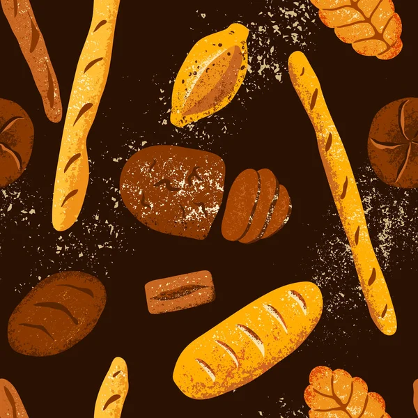 Bäckerei Nahtlose Muster Vektor Illustration Mit Verschiedenen Broten Und Hausgemachten — Stockvektor