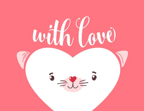 Love Card Vector Illustration Cute Animal Face Ears Heart Shape — Stok Vektör