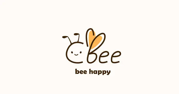 Bee Heureux Drôle Illustration Vectorielle Citation Logo Positif Étiquette Isolée — Image vectorielle