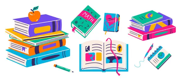 Ilustração Vetorial Livro Pilhas Livros Escolares Para Ler Estudar Caderno Ilustração De Bancos De Imagens