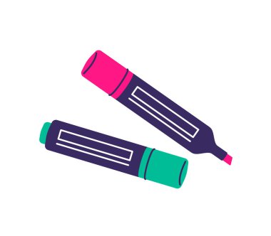 Vurgulayıcı işaret kırtasiyesi vektör illüstrasyon çizimi. Beyaz arkaplanda izole.