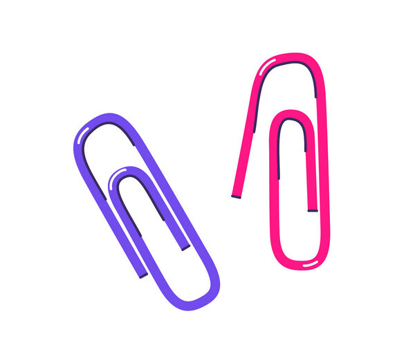 Paper clip vector illustration. Stationery pins isolated on white background.