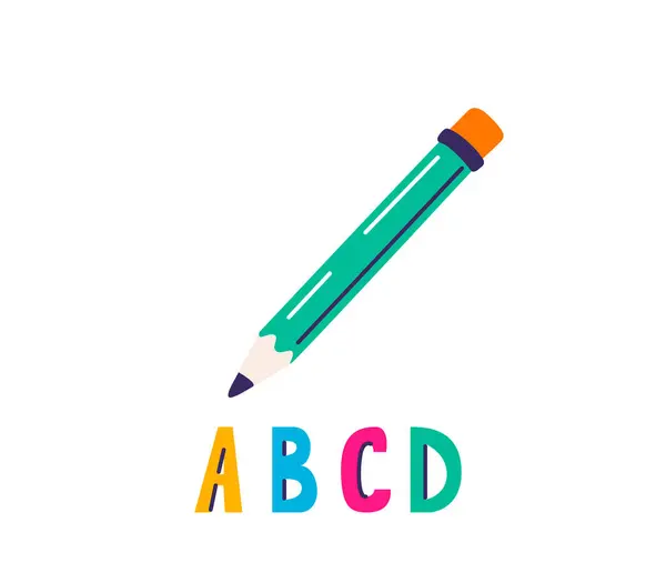 Crayon Vert Avec Gomme Lettres Alphabétiques Illustration Vectorielle Isolée Sur Vecteurs De Stock Libres De Droits