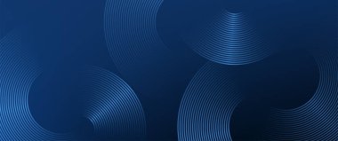 Çember çizgileri soyut vektör arkaplanı. Minimum geometrik dairesel koyu mavi desen. Teknoloji tasarım konsepti. Modern parlak yuvarlak çizgiler afiş.