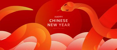 Chinese New Year 2025 vector background. Asian new year of the snake celebration banner in red, gold color, line gradient elements. Creative lunar snake celebration template. clipart