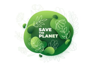 Yeşil arkaplan, gezegen vektör çizimini kaydet. Eko ekoloji soyut afişi, değişken akışkan dalga şekilleri, çiçek yaprakları bitki çizgisi sanatı. Dünya günü için organik modern tasarım, bahar posteri.