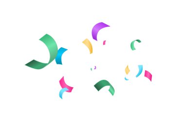 Konfeti kurdele vektör arka planı. Renkli gradyan kağıt süslemesi beyaza izole edilmiş hediye, selamlama, şenlik tasarımı için. Havai fişek ve patlama illüstrasyonunu kutlayalım..