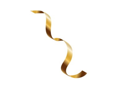 Altın serebentin şeritli vektör arka planı. Altın kutlama kağıdı sarmal dekorasyonu beyaza izole edilmiş hediye, selamlama, şenlik tasarımı için..