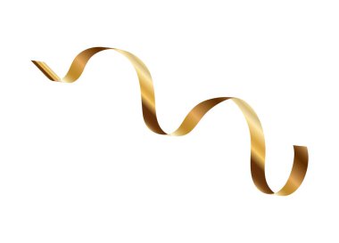 Altın serebentin şeritli vektör arka planı. Altın kutlama kağıdı sarmal dekorasyonu beyaza izole edilmiş hediye, selamlama, şenlik tasarımı için..