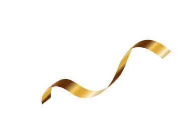 Altın serebentin şeritli vektör arka planı. Altın kutlama kağıdı sarmal dekorasyonu beyaza izole edilmiş hediye, selamlama, şenlik tasarımı için..