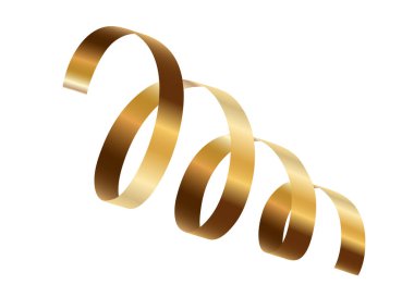 Altın serebentin şeritli vektör arka planı. Altın kutlama kağıdı sarmal dekorasyonu beyaza izole edilmiş hediye, selamlama, şenlik tasarımı için..