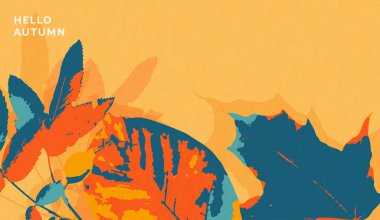 Sonbahar, arka plan vektör illüstrasyonunu bırakır. Yaprak yaprakları ile yaratıcı sonbahar tasarım şablonu ve reklamcılık, sosyal medya paylaşımı, tatil davetiyesi için retro desenli efekt.