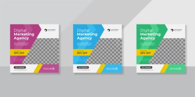 Sosyal medya dijital pazarlama ve iş satış tanıtımı için iş ajansı şablonu hazırlıyor. Mobilya ya da moda reklamı. Bayrak teklifi. Tanıtım mozaiği fotoğraf vektör çerçevesi