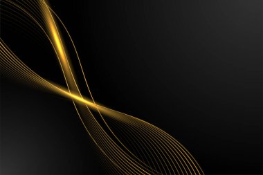 Siyah arka planda altın dalga. Altın çizgileri olan zarif bir tasarım.