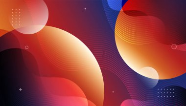 Dinamik dalgaları ve daireleri olan soyut renkli bir arkaplan. Vektör çizimi. Geometrik Şekillerle Canlı Soyut Arkaplan