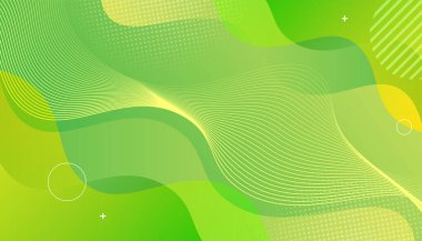 Dalgalı çizgileri ve dalgaları olan yeşil soyut bir zemin. Vektör illüstrasyonu.