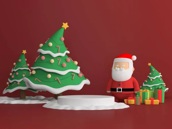 圣诞背景 带有圣爪 展示台或产品展示台设计 3D渲染 — 图库照片