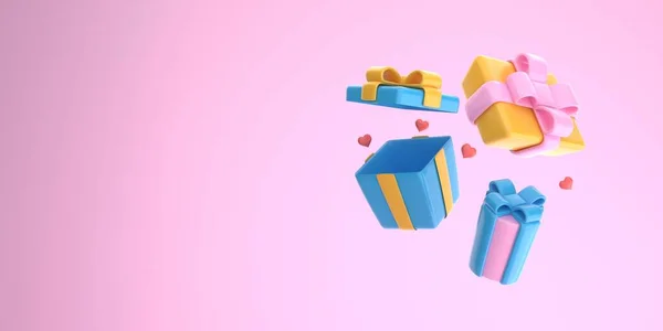 粉红底座礼品盒3D渲染 — 图库照片