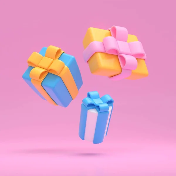 粉红底座礼品盒3D渲染 — 图库照片