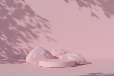 soyut Pembe Geometrik Taş ve Kaya şekilli arkaplan, ürün 3d oluşturma için vitrin.