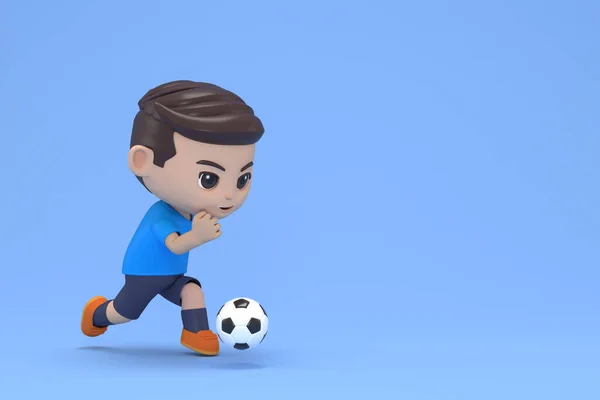 cartoon football player kicking the ball 3d rendering.