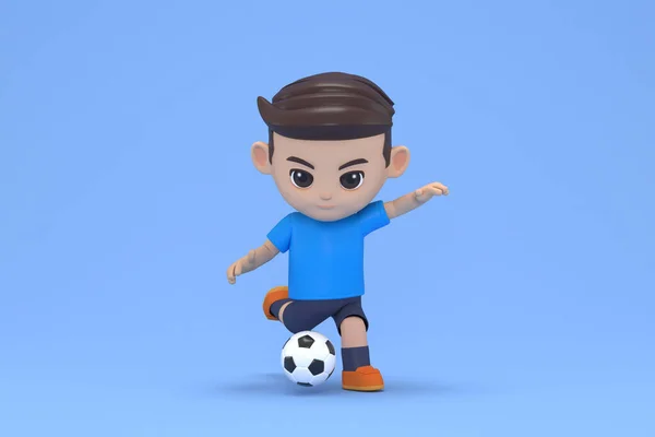 cartoon football player kicking football 3d rendering.