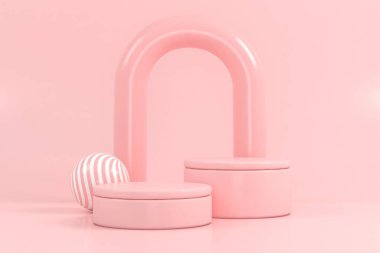 Kozmetik veya ürün görüntüleme podyumu için soyut minimal sahne, pastel renk tasarımı 3d.