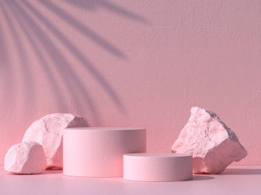 soyut Pembe Geometrik Taş ve Kaya şekilli arkaplan, ürün 3d oluşturma için vitrin.