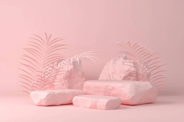 粉红彩色几何石材和石材的背景 产品展示3D渲染 图库图片