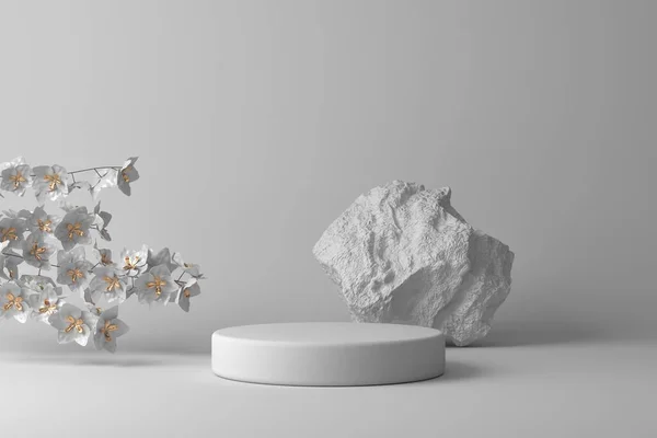 抽象的白色几何石材和岩石形状背景 产品展示3D渲染 免版税图库图片