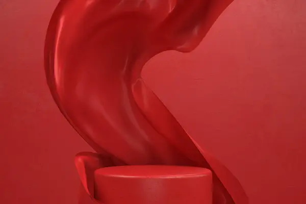 Abstrakter Roter Stoff Podiumsständer Mit Abstraktem Luxus Beauty Tuch Design lizenzfreie Stockbilder