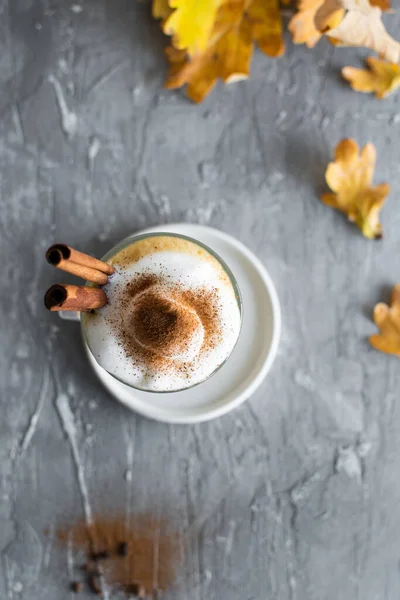 Spicy Latte Cinnamon Pumpkin Whipped Cream Pumpkin Latte Autumn Mood — Stock Photo, Image