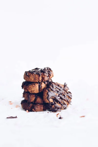Dark Chocolate Chip Gluten Free Cookies Almond Flour White Background — Stock Fotó