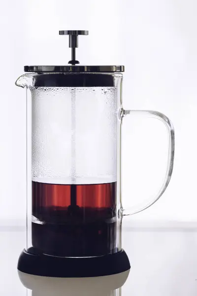Red Hibiskus Hot Tea French Press White Table Healthy Hot — Stock Photo, Image