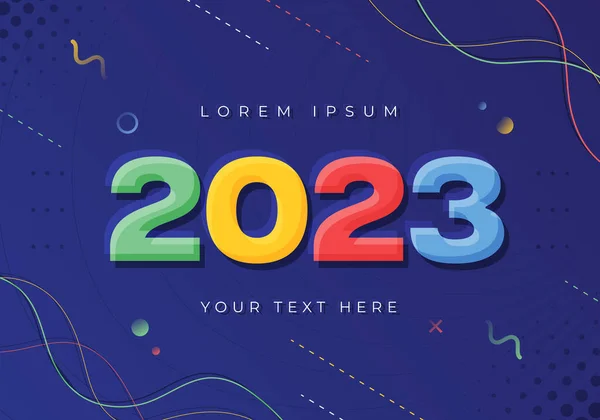 Renk biçimi ve memphis elementi ile 2023 Tasarım. Yeni yıl tasarımı. 2023 arkaplan tasarımı