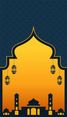 Gradyan Turuncu ve Koyu Mavi Camii ile Ramazan Sosyal Medya Hikayesi Şablonu