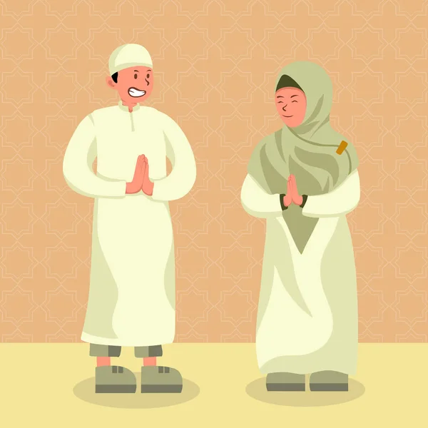 Flat Design Illustration Child Seeking Forgiveness His Mother Eid Fitr — Stock Vector