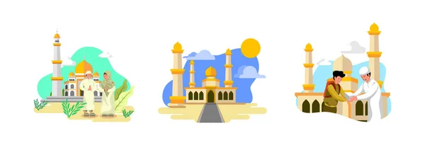 Иллюстрация Мечети Стиле Плоского Дизайна Силатурахми Концепцией Прощения — стоковый вектор