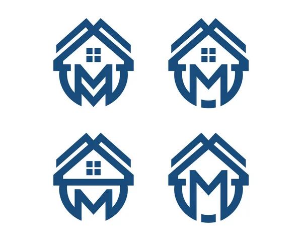 Soyut minimalist M harfli ev logosu seti