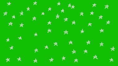 Yeşil ekranın üzerinde beyaz yıldızlar parlıyor. Döngüye alınabilen el yapımı animasyon.